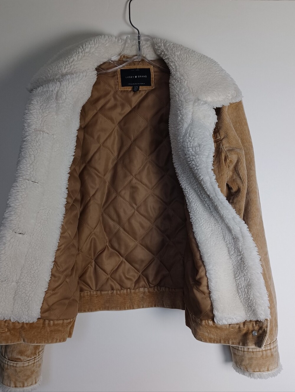 Lucky Brand Tan Corduroy Sherpa Lined Jacket Coat Size Small EXCELLENT - Picture 7 of 12